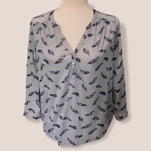 H&M Soft Blue Feather Print Boho Hippie Shirt